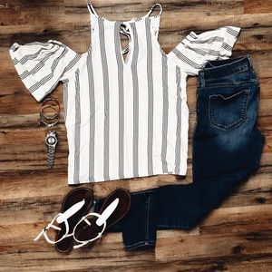 Stripped Open Shoulder Shirt